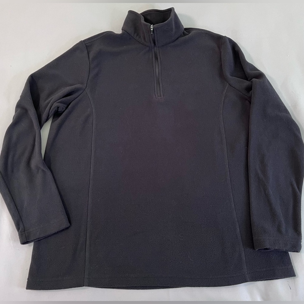 Lands End Womens Long Sleeve 1/4 Zip Mock Neck‎ Black Fleece Sweatshirt L